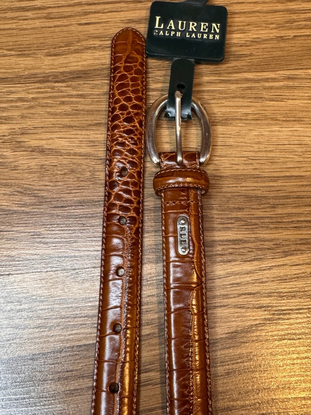 Lauren Ralph Lauren Brown Alligator Embossed Italian Leather Belt Womens S